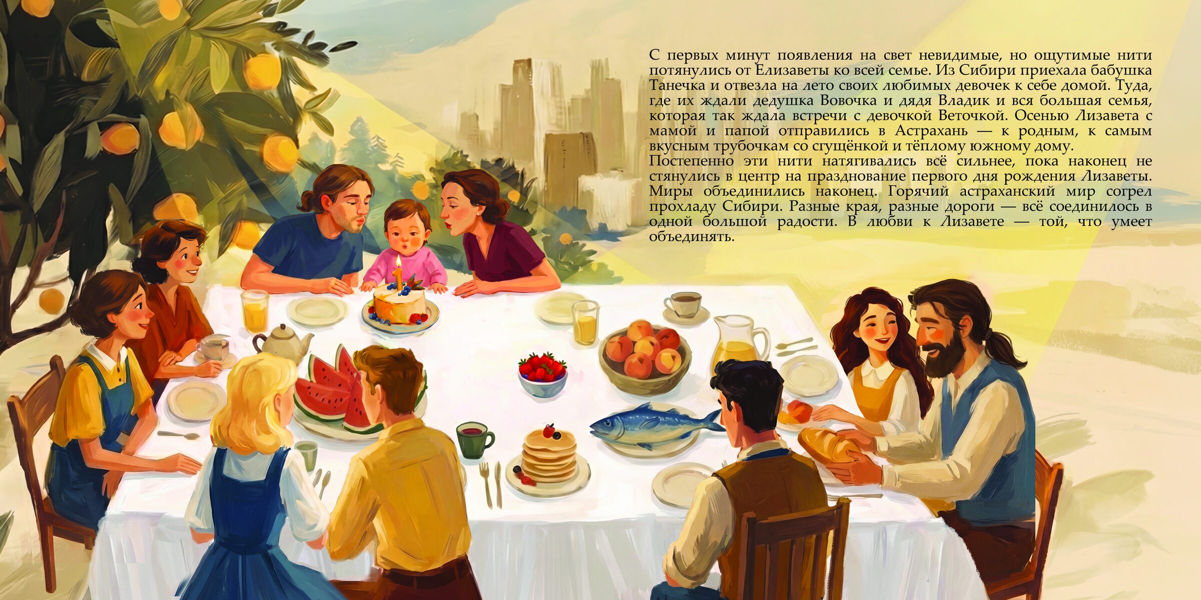 Семейный день рождения за большим столом
